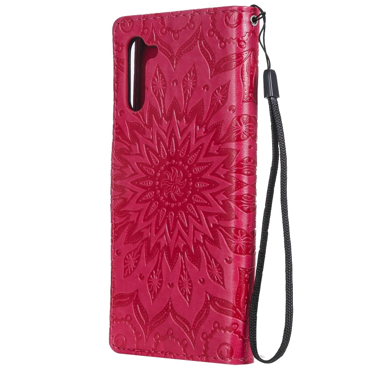 Pressed Printing Sunflower Pattern Horizontal Flip PU Leather Case for Galaxy Note 10, with Holder & Card Slots & Wallet & Lanyard