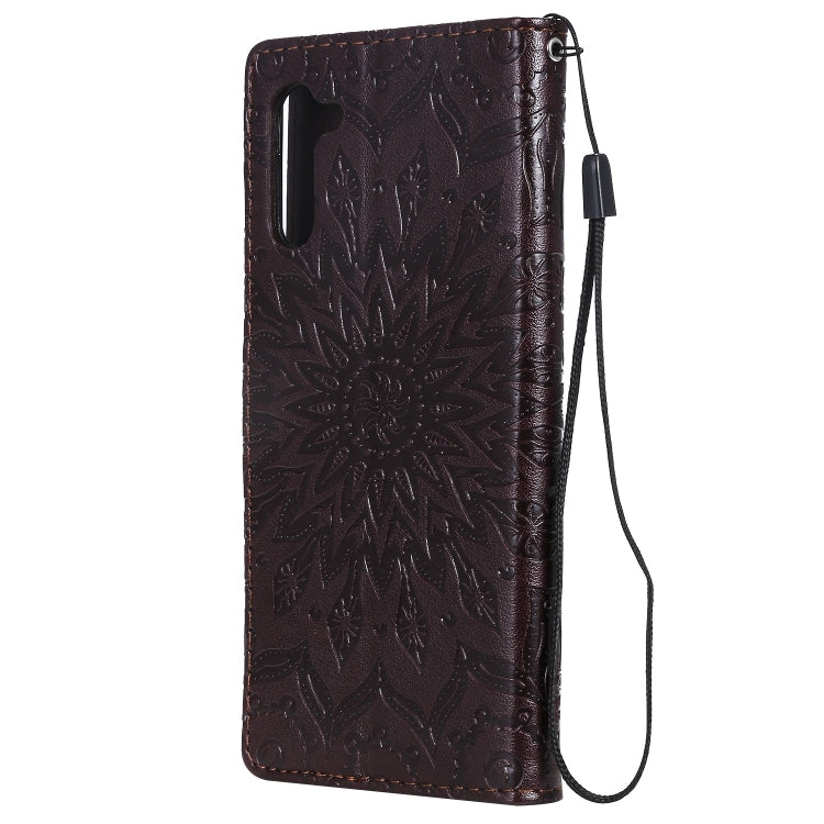 Pressed Printing Sunflower Pattern Horizontal Flip PU Leather Case for Galaxy Note 10, with Holder & Card Slots & Wallet & Lanyard