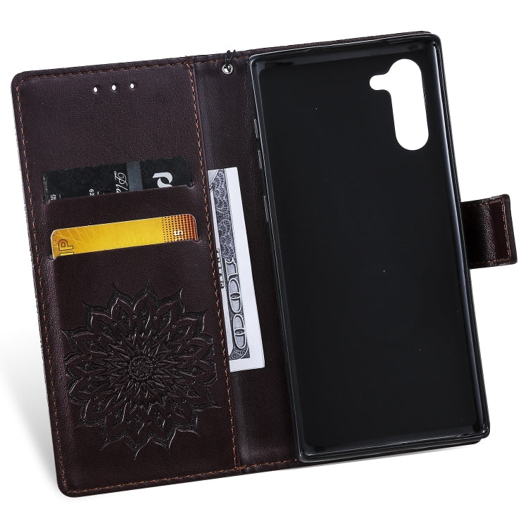 Pressed Printing Sunflower Pattern Horizontal Flip PU Leather Case for Galaxy Note 10, with Holder & Card Slots & Wallet & Lanyard