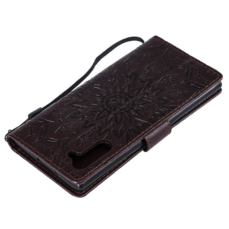 Pressed Printing Sunflower Pattern Horizontal Flip PU Leather Case for Galaxy Note 10, with Holder & Card Slots & Wallet & Lanyard