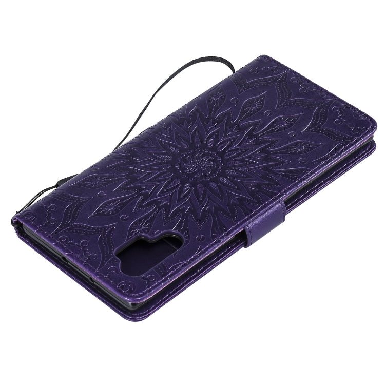 Pressed Printing Sunflower Pattern Horizontal Flip PU Leather Case for Galaxy Note 10+ / Note 10 Pro, with Holder & Card Slots & Wallet & Lanyard