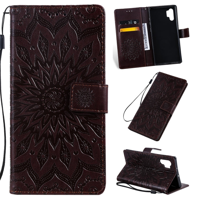 Pressed Printing Sunflower Pattern Horizontal Flip PU Leather Case for Galaxy Note 10+ / Note 10 Pro, with Holder & Card Slots & Wallet & Lanyard