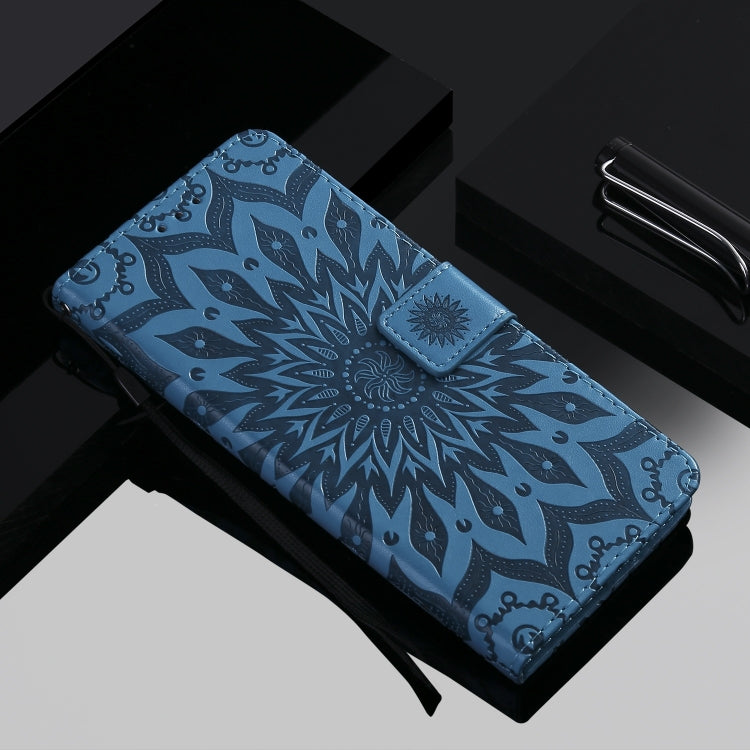 Pressed Printing Sunflower Pattern Horizontal Flip PU Leather Case for Galaxy A80, with Holder & Card Slots & Wallet & Lanyard
