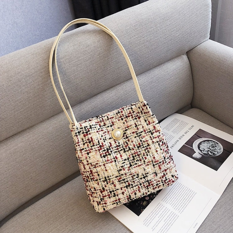 Woolen Knitted Pearl Bucket Single Shoulder Bag Ladies Handbag