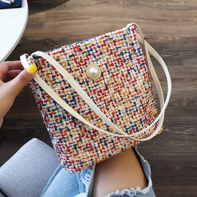 Woolen Knitted Pearl Bucket Single Shoulder Bag Ladies Handbag