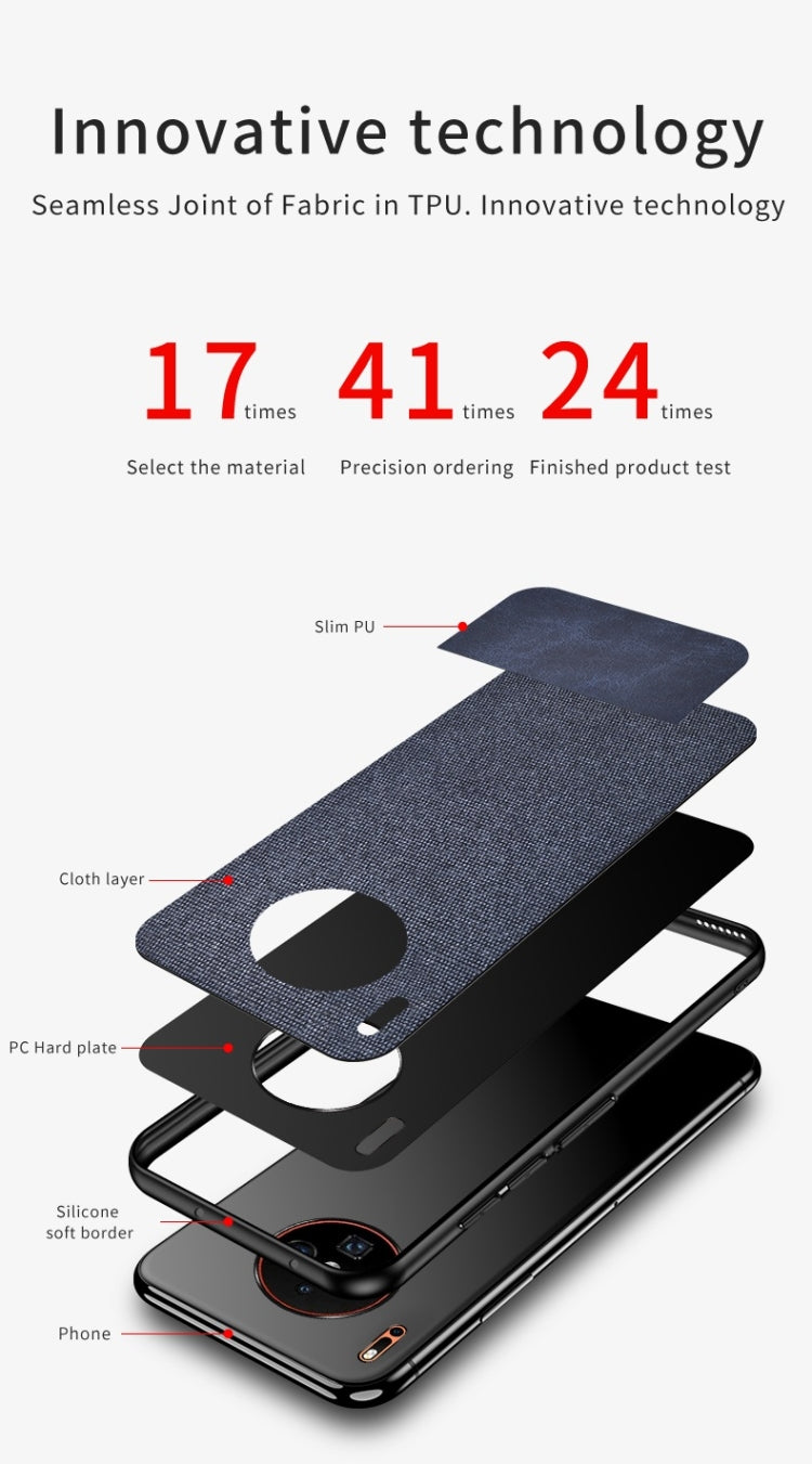 For Huawei Mate 30 Pro Shockproof Splicing PU + Cloth Texture PC + TPU Protective Case