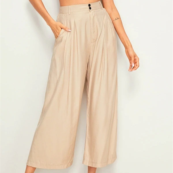 Ramie Cotton Cropped Trousers With Wide Legs