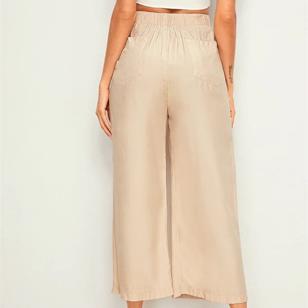 Ramie Cotton Cropped Trousers With Wide Legs