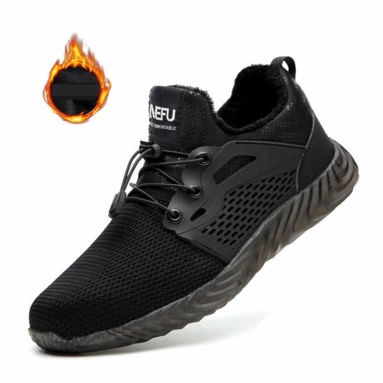 Jiefu Plush Flying Knitted Air Permeable Insulating Steel Head Anti Smashing And Anti Piercing Safety Shoes
