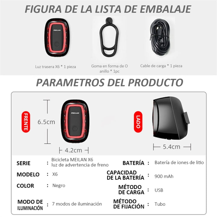 MEILAN X6 IPX5 Seven Mode Waterproof Bicycle Rechargeable Tail Light