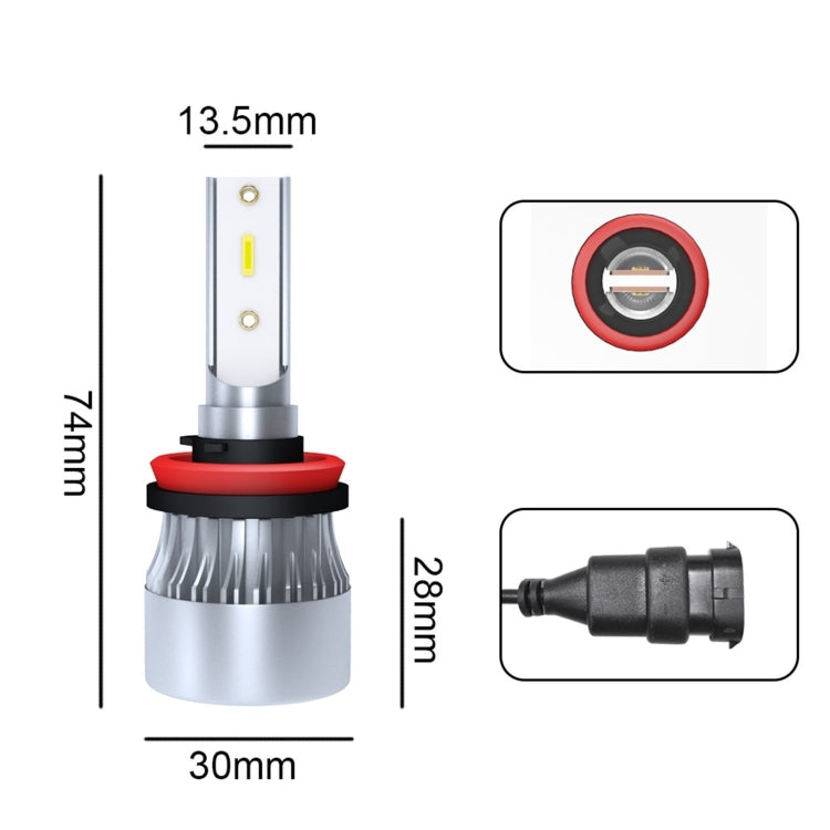 YWXLight LED Headlight Bulb Compatible With H11 60W 6000LM 6000K White Aluminum Case for Car Headlights