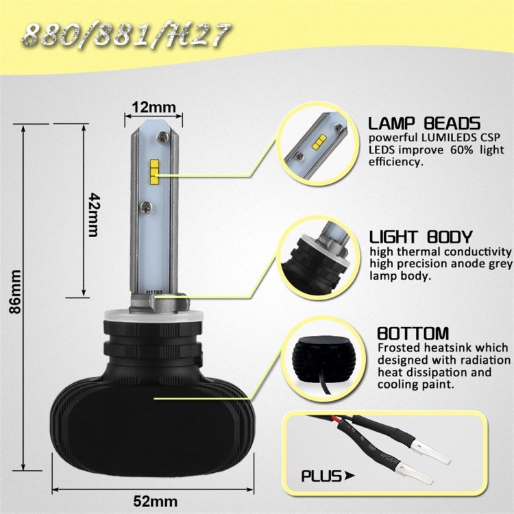 YWXLight  880 LED Headlight Bulb Conversion Kit, Fog Light, HID or Halogen Head Replacement Parts, 50W 8000lm 6000K White Light Source