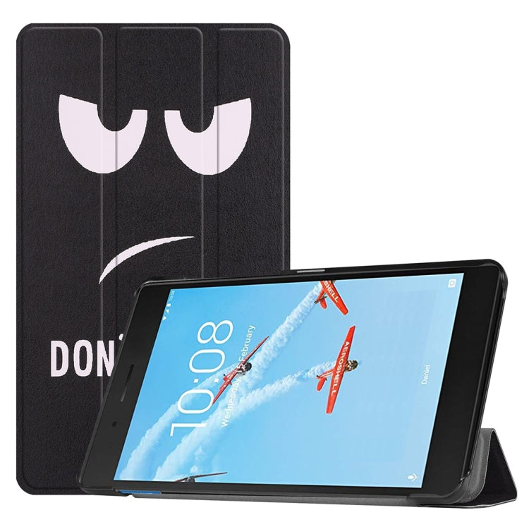 Horizontal Flip Big Eyes Pattern Colored Painted PU Leather Case For Lenovo E7 / TB-7104F, With Three-folding Holder