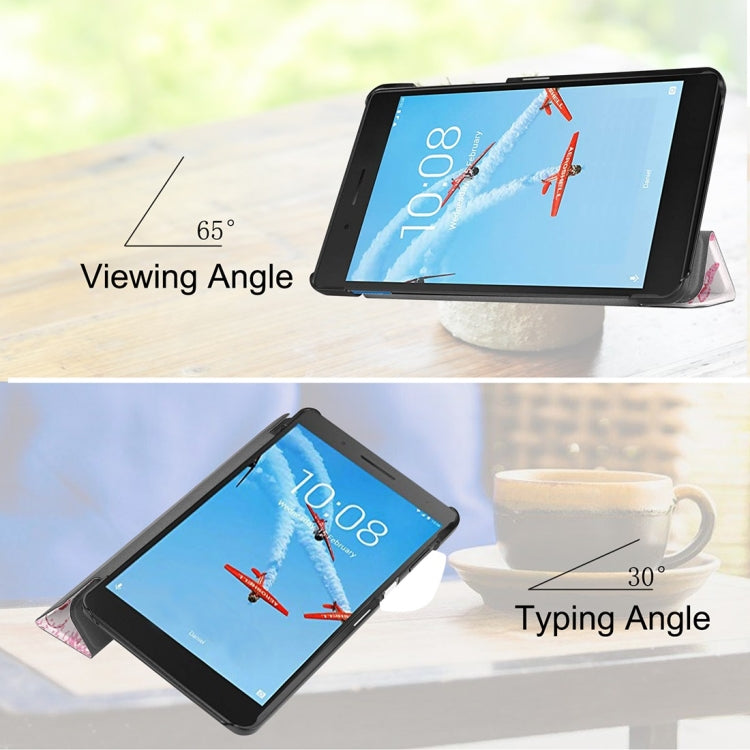 Horizontal Flip Elf Girl Pattern Colored Painted PU Leather Case For Lenovo E7 / TB-7104F, With Three-folding Holder