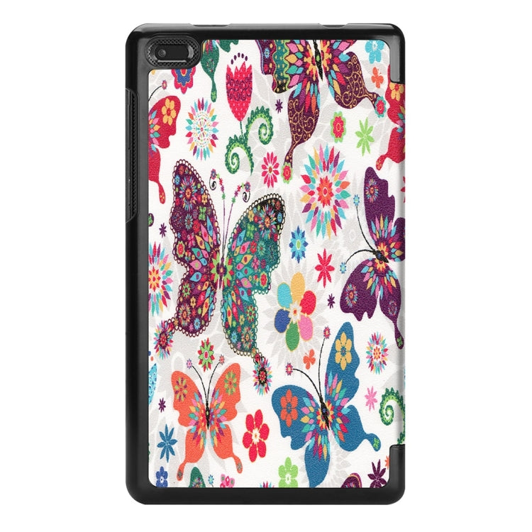 Horizontal Flip Colors Butterfly Pattern Colored Painted PU Leather Case For Lenovo E7 / TB-7104F, With Three-folding Holder