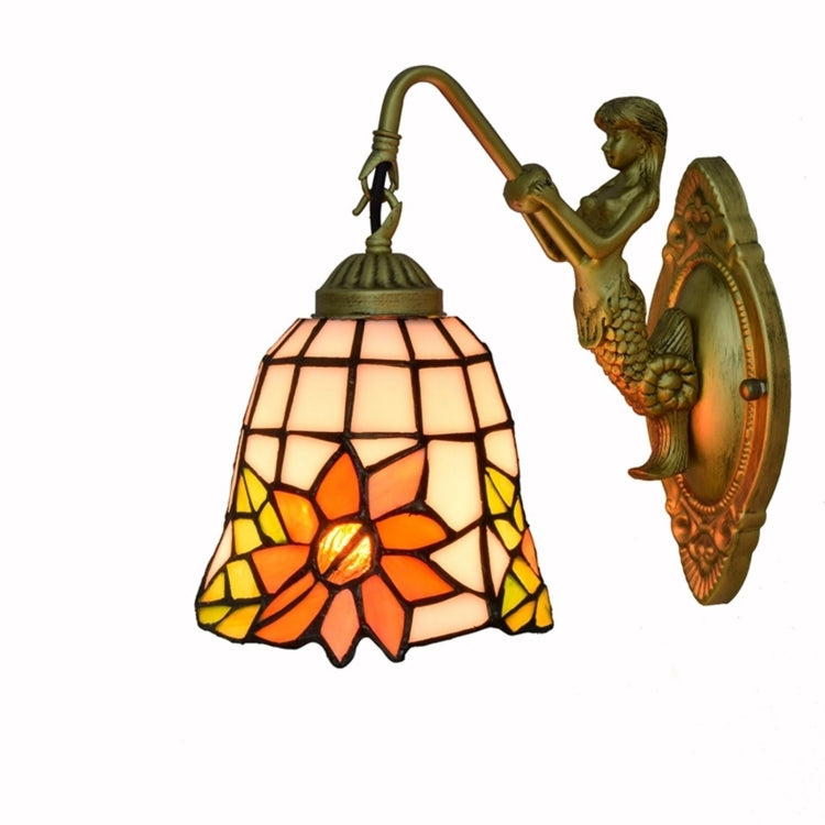 YWXLight 6 inch Modern Stained Glass Lampshade Sun Flower Beauty Wall Lamp