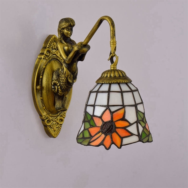 YWXLight 6 inch Modern Stained Glass Lampshade Sun Flower Beauty Wall Lamp