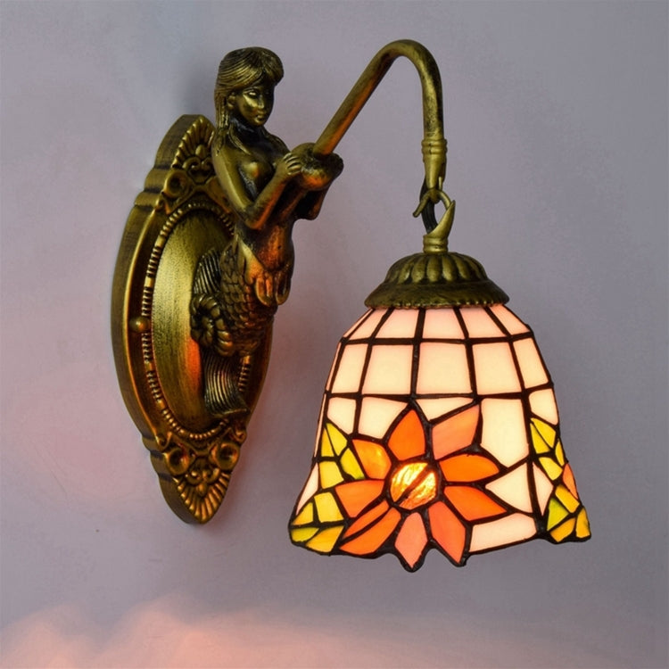 YWXLight 6 inch Modern Stained Glass Lampshade Sun Flower Beauty Wall Lamp