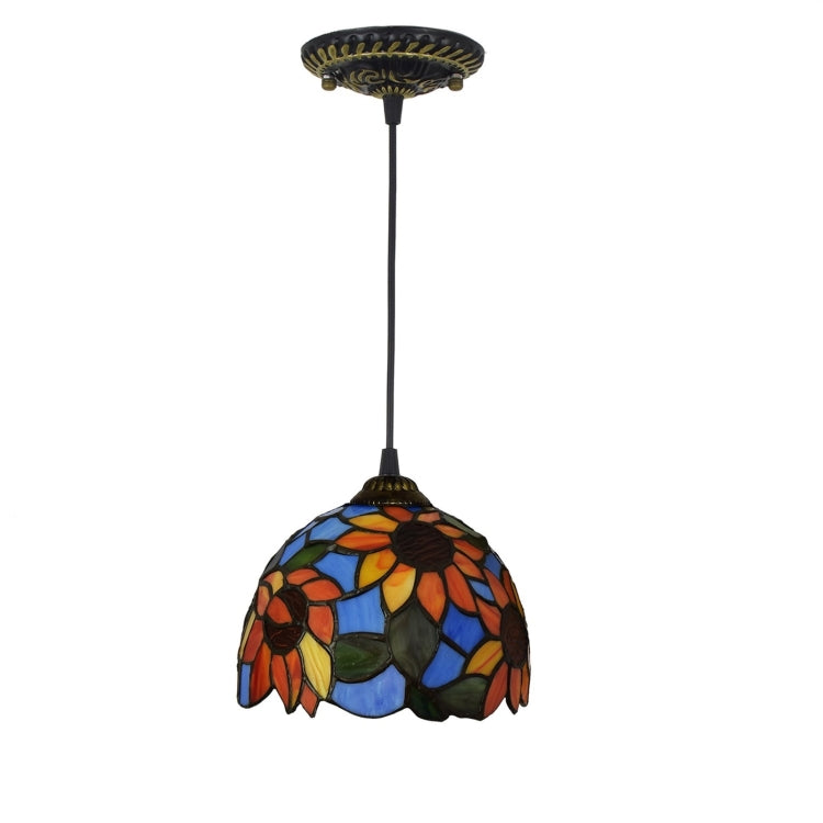 YWXLight 8 inch Blue Sun Flower Colored Glass Small Pendent Lamp