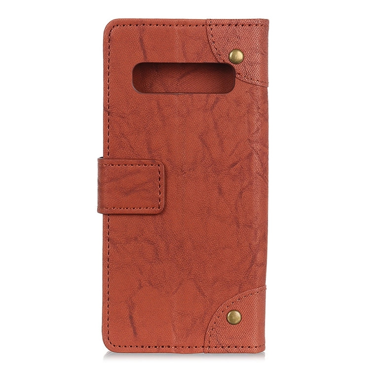 Copper Buckle Side-corner Fixed Retro Texture Horizontal Flip Leather Case For Galaxy S10, With Holder & Three Cards