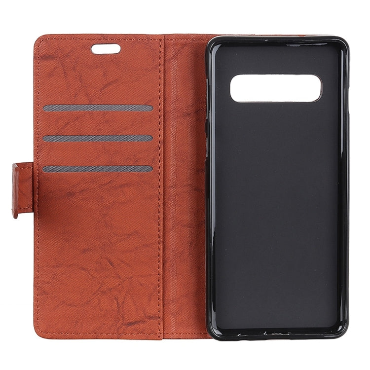Copper Buckle Side-corner Fixed Retro Texture Horizontal Flip Leather Case For Galaxy S10, With Holder & Three Cards