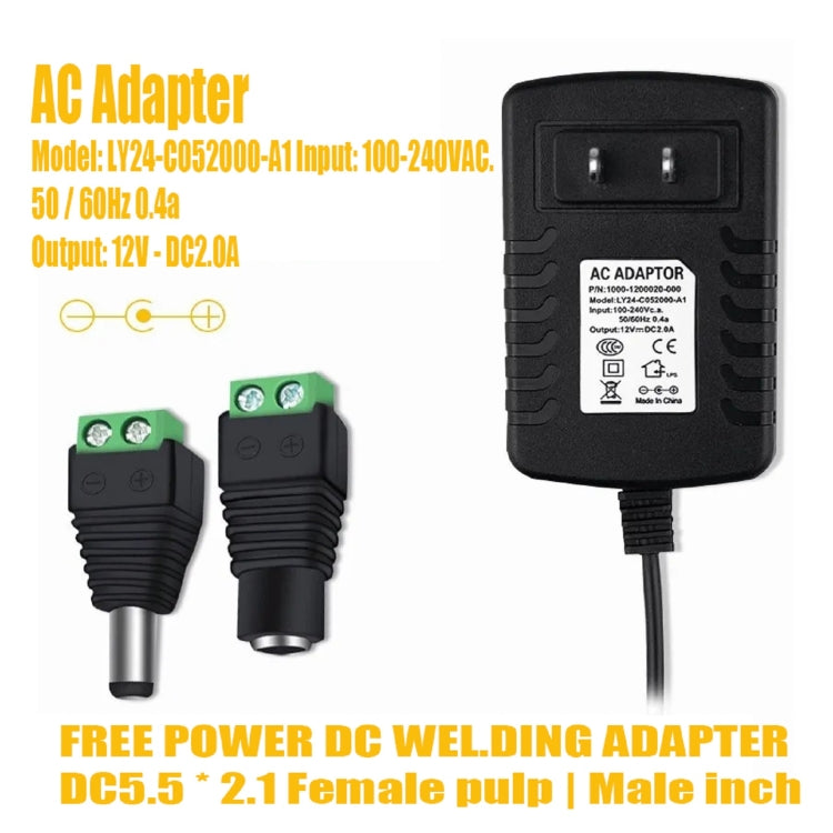 YWXLight 12V/2A LED Strip Light Power Adapter Multi-function Universal Charger, US Plug