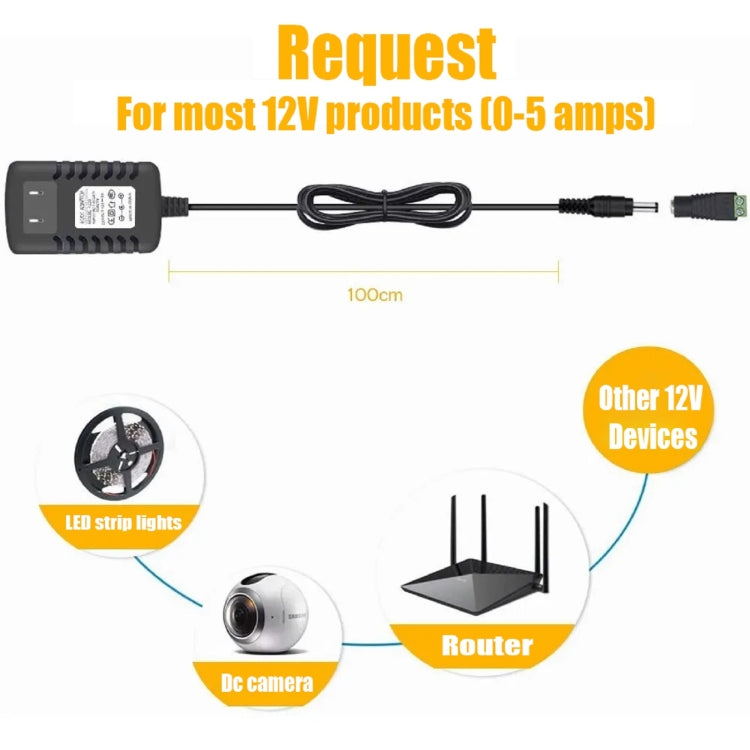 YWXLight 12V/2A LED Strip Light Power Adapter Multi-function Universal Charger, US Plug