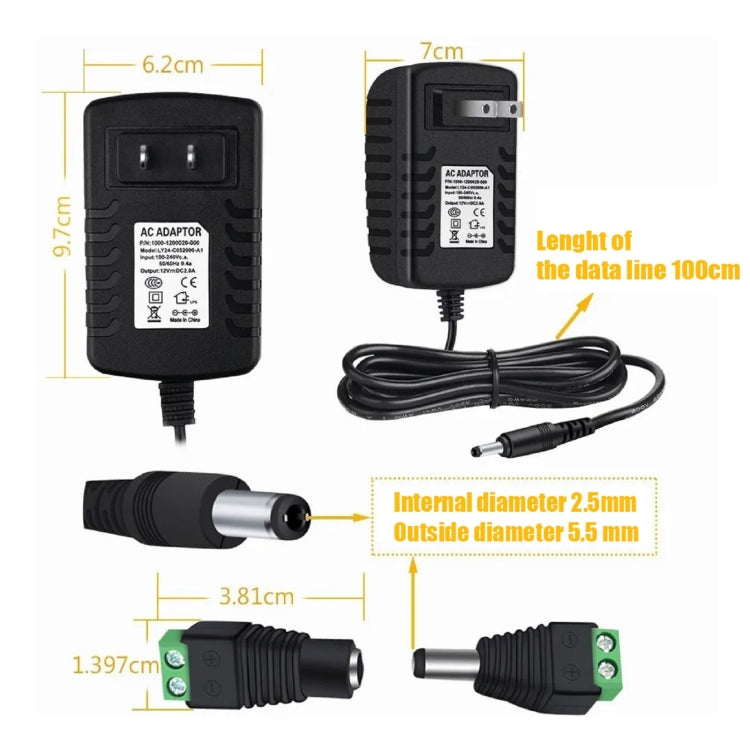 YWXLight 12V/2A LED Strip Light Power Adapter Multi-function Universal Charger, US Plug