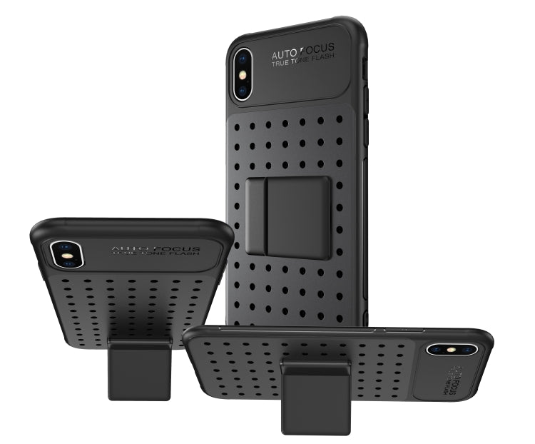 For iPhone XS Max Mesh Breathable PC + TPU Shockproof Protective Case with Holder