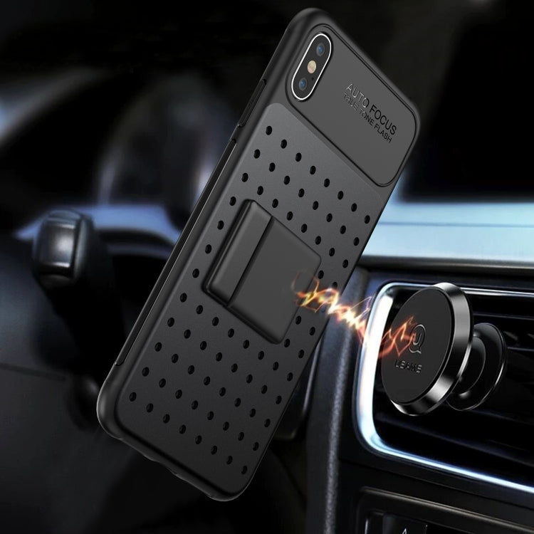 For iPhone XS Max Mesh Breathable PC + TPU Shockproof Protective Case with Holder