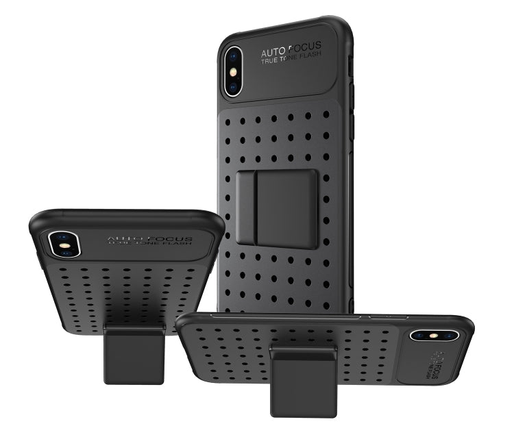 For iPhone XR Mesh Breathable PC + TPU Shockproof Protective Case with Holder