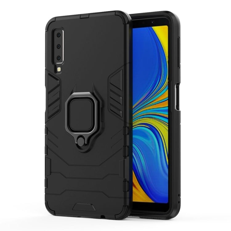 PC + TPU Shockproof Protective Case for Galaxy A7(2018), with Magnetic Ring Holder (Black)