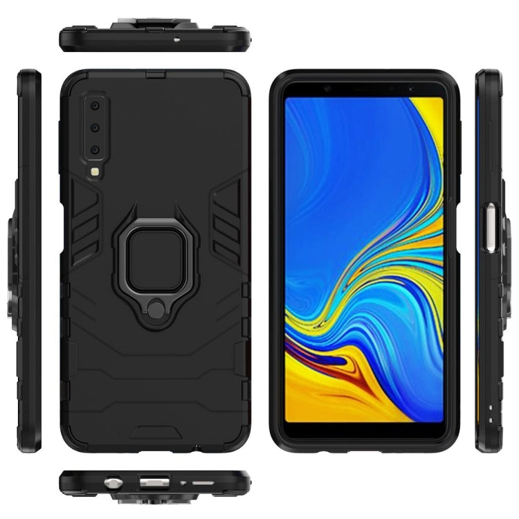 PC + TPU Shockproof Protective Case for Galaxy A7(2018), with Magnetic Ring Holder (Black)