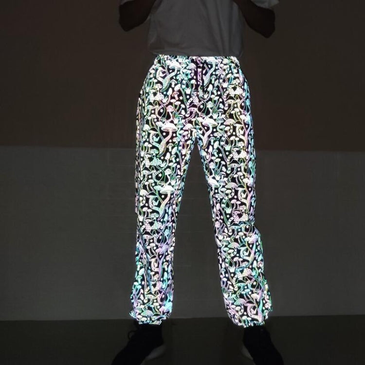 Spring And Autumn Cartoon Mushroom Printed Colorful Reflective Pants Loose Slim-fit Pants For Men