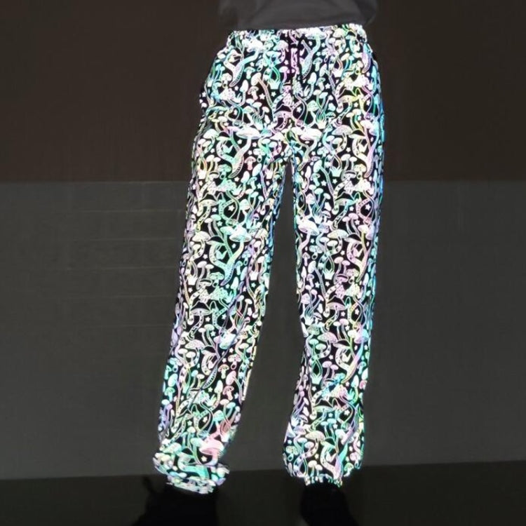 Spring And Autumn Cartoon Mushroom Printed Colorful Reflective Pants Loose Slim-fit Pants For Men