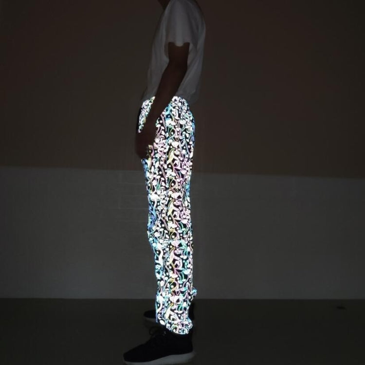 Spring And Autumn Cartoon Mushroom Printed Colorful Reflective Pants Loose Slim-fit Pants For Men