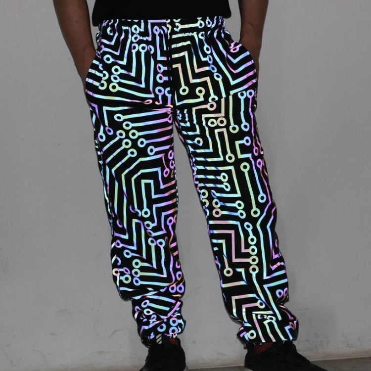 Spring And Autumn Electric Texture Printed Colorful Reflective Pants Loose Slim-fit Pants For Men