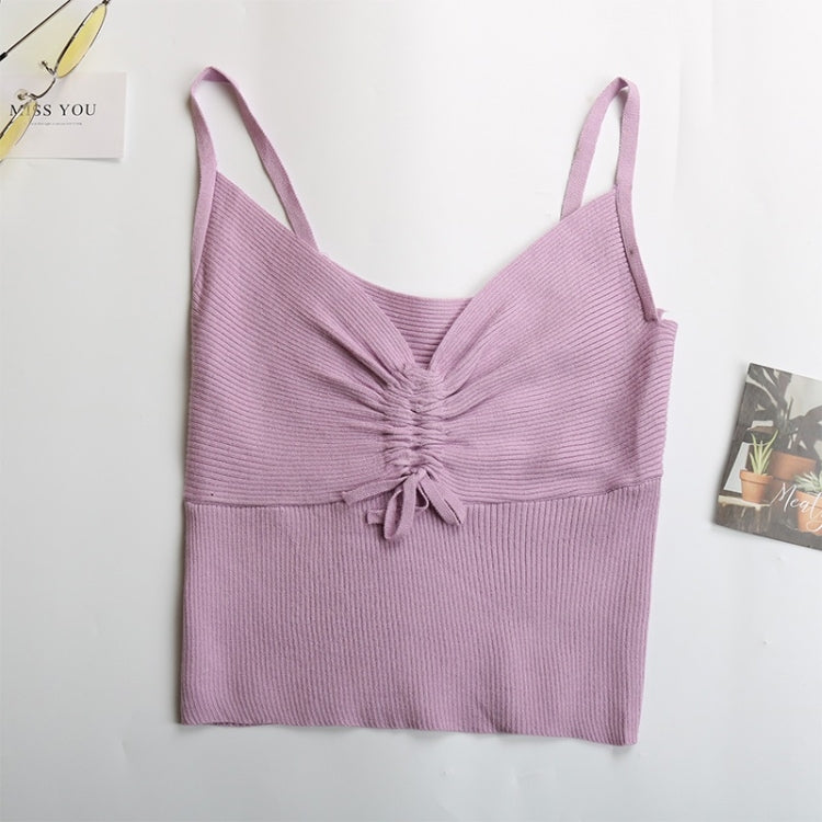 Summer Low-cut V-neck Short Cropped Knit Sling Solid Color Base Vest for Ladies