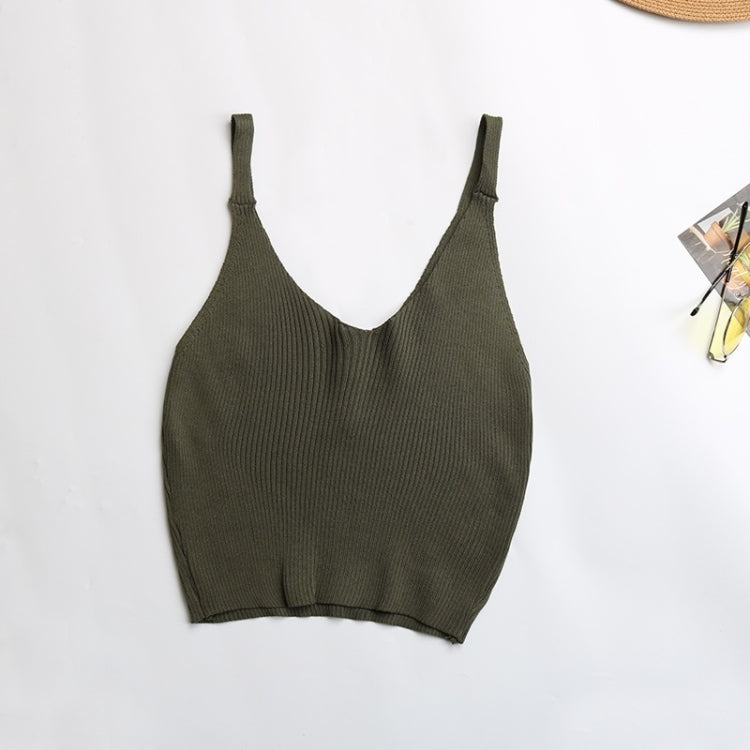 Summer Button V-neck Short Cropped Knit Sling Solid Color Base Vest for Ladies