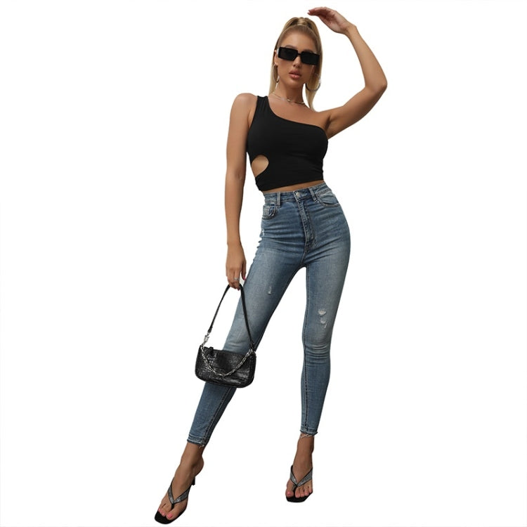 Summer Solid Color One-shoulder Hollow Casual Vest for Ladies