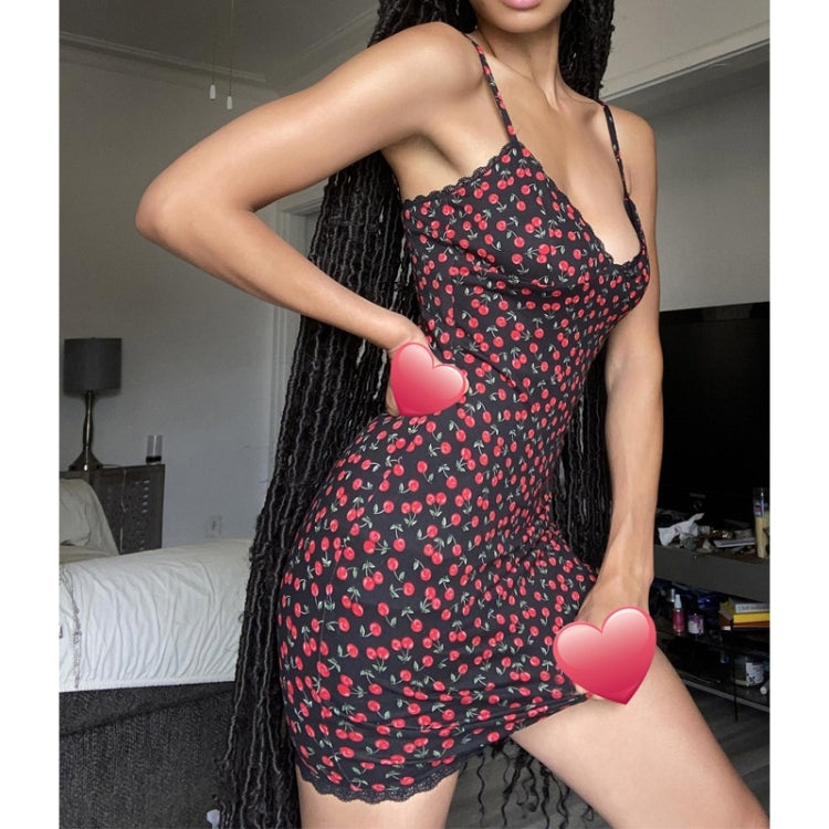 Ladies Sexy V-neck Lace Sling Print Dress