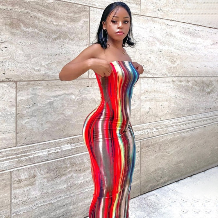 Ladies One Word Tube Top Printed Dress