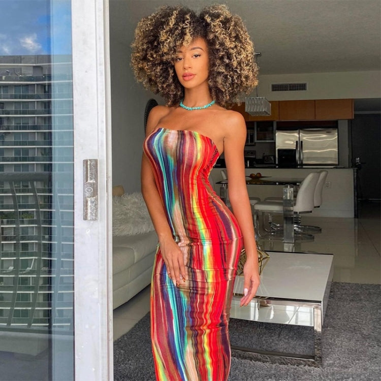 Ladies One Word Tube Top Printed Dress