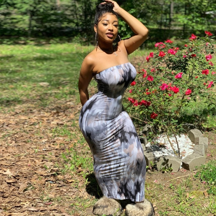 Ladies One Word Tube Top Printed Dress