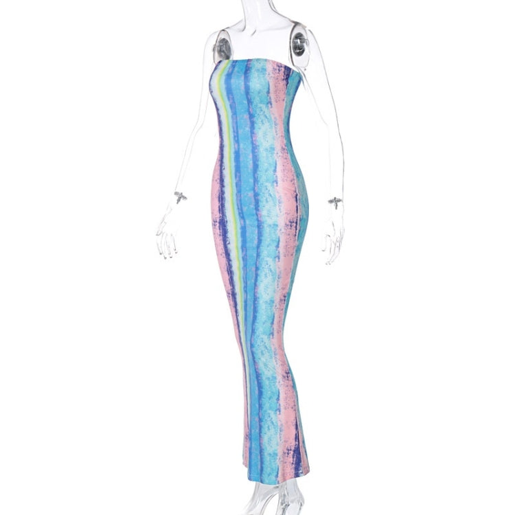 Ladies One Word Tube Top Printed Dress