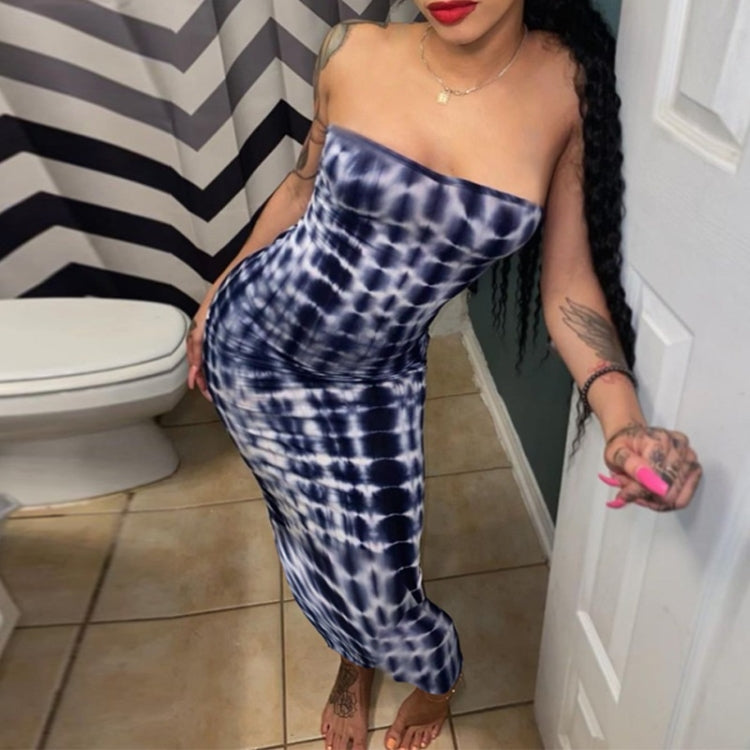 Ladies One Word Tube Top Printed Dress