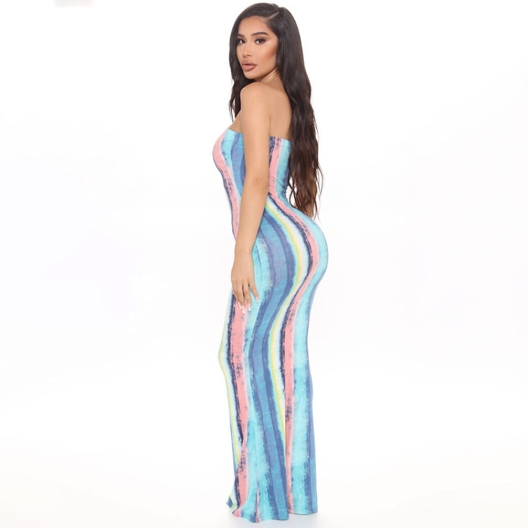 Ladies One Word Tube Top Printed Dress