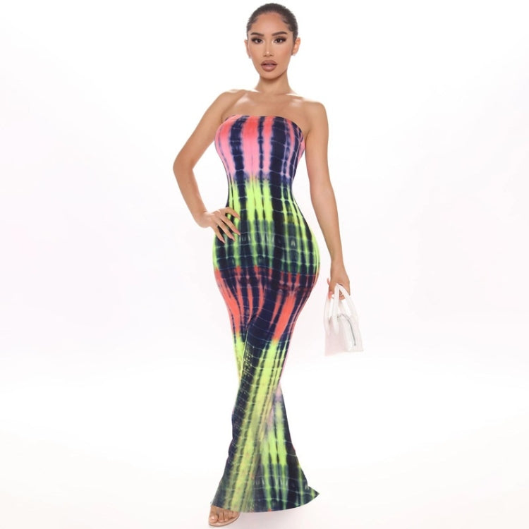 Ladies One Word Tube Top Printed Dress