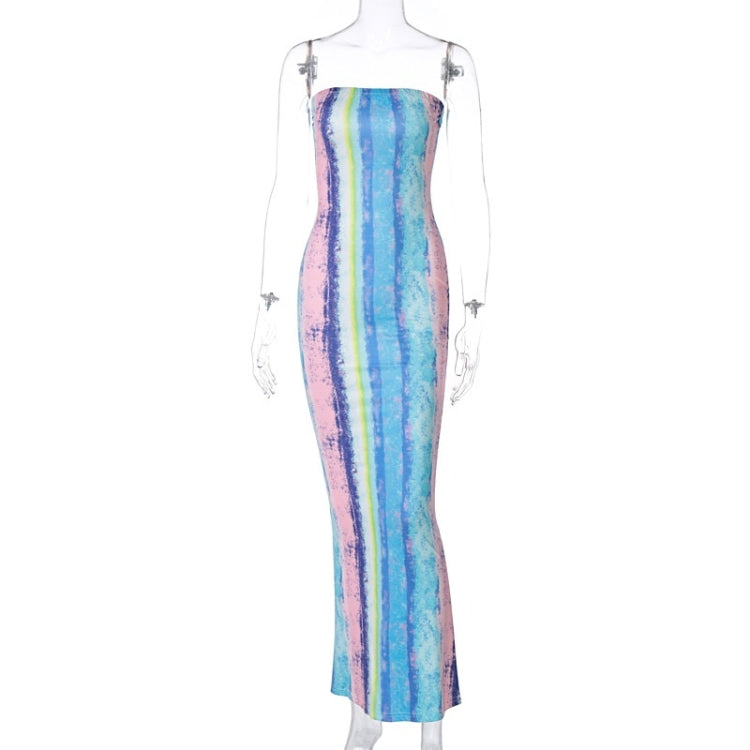 Ladies One Word Tube Top Printed Dress