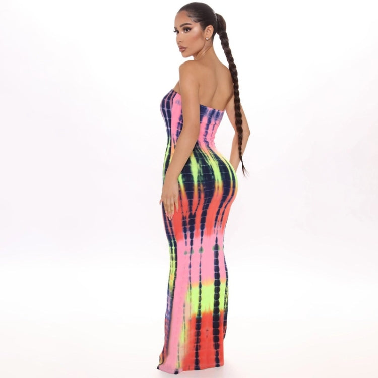 Ladies One Word Tube Top Printed Dress